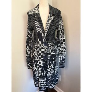 LO.RI. Italy Patchwork Sweater Coat Jacket Small Black White Gray Knit Coatigan